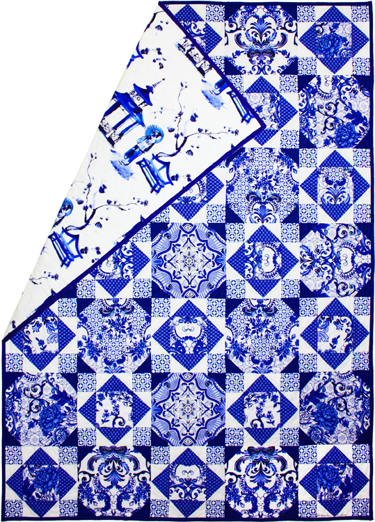 Blue and white quilt on sale