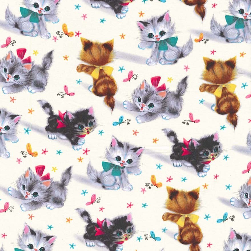 CX3696 CREAM Kitties whimsical cats animals animal paw prints kittens