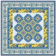 Provencial La Fleur Tiles Fuzzy Cut Border Blue Quilt by Diane Nagle /48"x48"