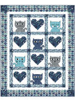 Hipster Kitties - Blue Quilt by Heidi Pridemore /46x57"