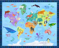 ANIMALS AROUND THE WORLD MAP -36" REPEAT PANEL