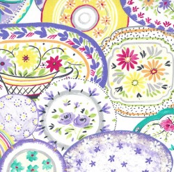 Table Talk Sarah Campbell Pottery Painting Birds Geometrics Patterns Flowers Plates Brite Multi Florals Leaves Kitchen Utensils