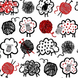 Love To Knit Knitting Sewing Thread And Needle Spools Sheep Wool Cotton Crafts Sewing Sewing Machine Baby Nursery Red White Black Rouge En Noir Farmhouse Farm Animals Baa Baa Sheep Barn Animals