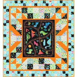 Panel Blast Dino friends Quilt by Swirly Girls Design /75"x81"