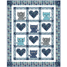 Hipster Kitties - Blue Quilt by Heidi Pridemore /46x57"
