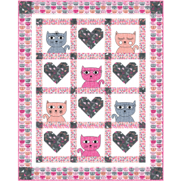 Hipster Kitties - Pink Quilt by Heidi Pridemore /46x57"