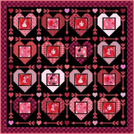 Struck by Cupid Quilt (Black) feat. Kiss Me Quick! by Natalie Crabtree - free pattern available October 2026