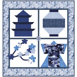 Snapshots of Japan Blue Quilt by Natalie Crabtree /53"x56"