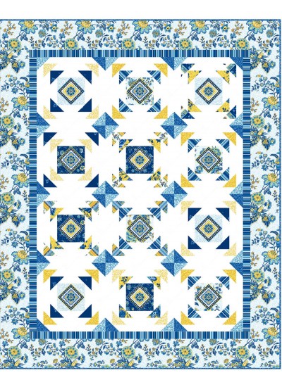 Provencial April in Paris Blue Quilt by Heidi Pridemore /57.5"x71.5"