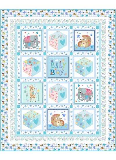 Gender Reveal baby love blue quilt by marsha evans moore 