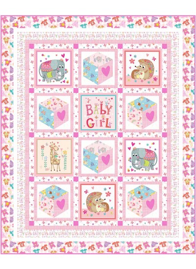 Gender Reveal baby love girl quilt by marsha evans moore