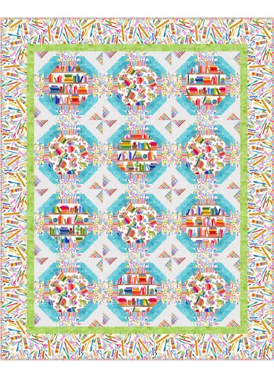 Bookworm breeze quilt fear. books are magic by Project House 360 - free pattern available October, 2025