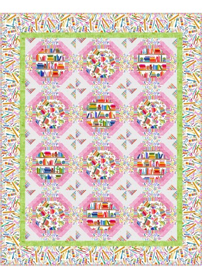 Bookworm blush quilt fear. books are magic by Project House 360 - free pattern available October, 2025