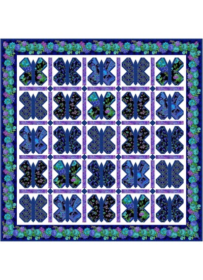 Butterfly Dance blue Quilt Opulent Floral by Natalie Crabtree /79"x79"