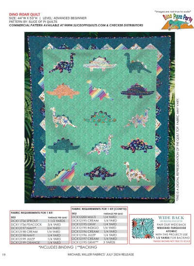 Dino Roar feat. Dino Pizza Party by Slice of Pi Quilts Kitting Guide