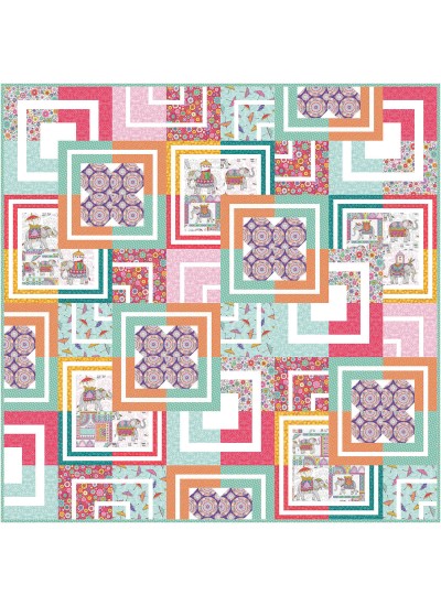 Brilliant Bazaar Elephant Cavalcade Quilt by Natalie Crabtree /72"x72"