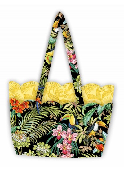 scalloped tote - exotica by poorhouse quilt design /16"x11.2x3"