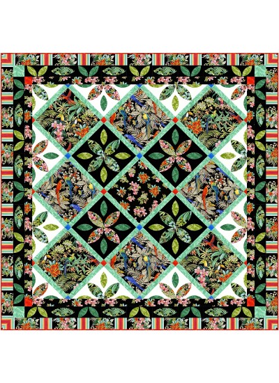 tropical enchantment - exotica by marsha evans moore /72.5"x72.5" - free pattern available in february, 2022