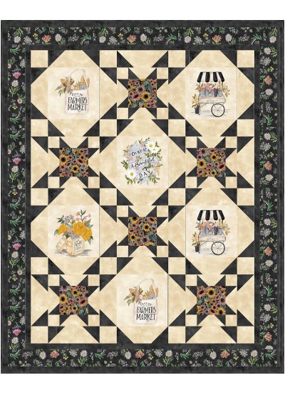 STARRY WONDER BLOSSOMS BY LADEEBUG DESIGN QUILT FEAT. FLOWER MARKET 