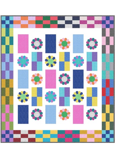 Flower Power feat. garden pindot Quilt by natalie Crabtree /57"x64"