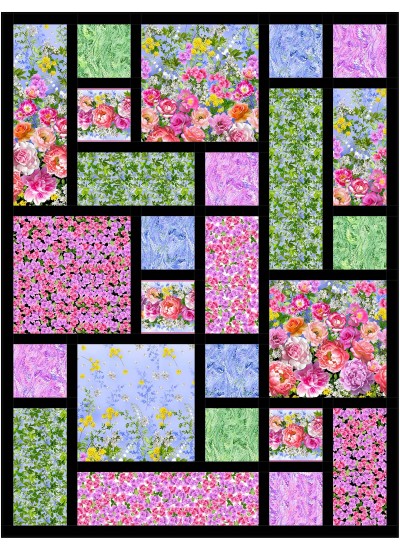 Tossed Floral Tiles quilt feat. Flower Splendor by Ladeebug Design 