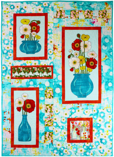 Gathered Poppies Quilt by Marinda Stewart   / 39x55"
