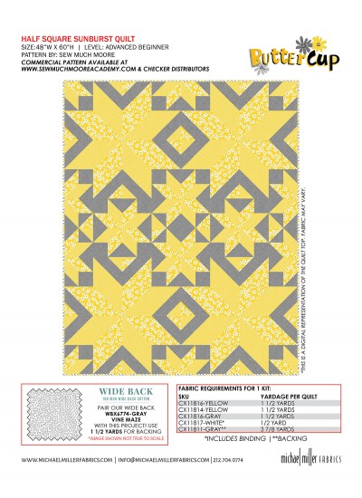 HALF SQUARE SUNBURST FEAT. BUTTERCUP BY SEW MANY MOORE KITTING GUIDE 