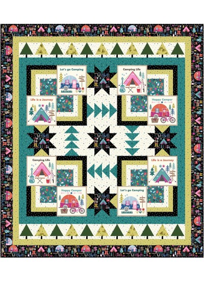 tree line happy camper quilt by fabric addict /67"Wx77"H