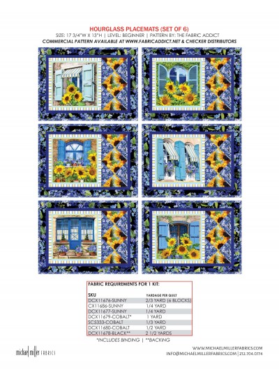 Hourglass Placemats Summer Sunflowers The Fabric Addict/Karen Bialik kitting guide