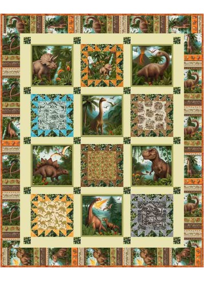 Let's Go Get That Dino! Quilt feat. Jurassic Wilds by Natalie Crabtree- free pattern available March 2027