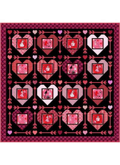 Struck by Cupid Quilt (Black) feat. Kiss Me Quick! by Natalie Crabtree - free pattern available October 2026