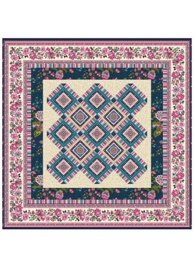 Provencial La Fleur Tiles Fuzzy Cut Border Taupe Quilt by Diane Nagle /48"x48"