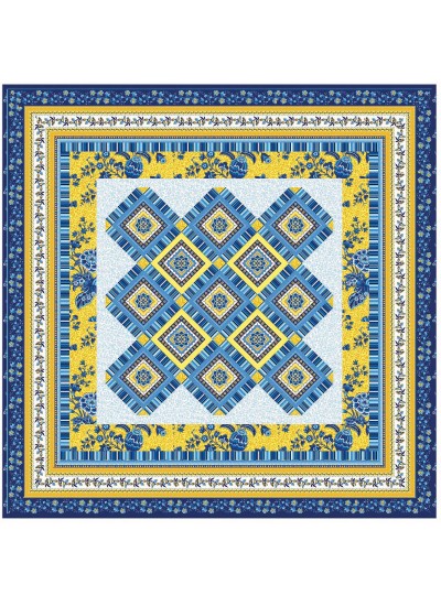 Provencial La Fleur Tiles Blue Quilt by Diane Nagle /48"x48"