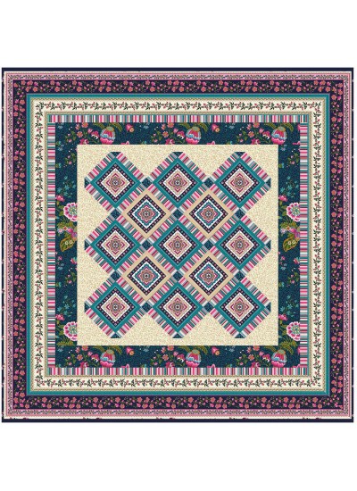 Provencial La Fleur Tiles Taupe Quilt by Diane Nagle /48"x48"