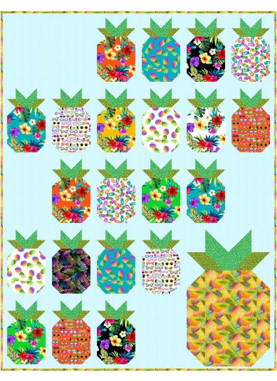 Pineapple Paradise let's get tropical Quilt by Natalie Crabtree /63.5"x83"