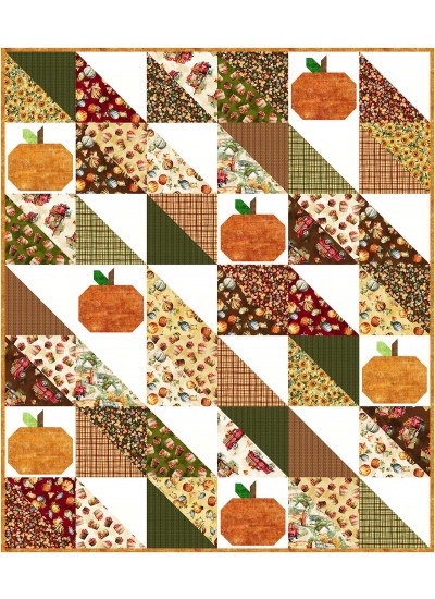 pumpkin patch harvest farm quilt by natalie crabtree /54"Wx63"H