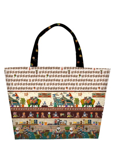 Cafe Kitty Tote feat. Purrsuit of Coffeeness by Whimsical Workshop