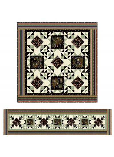 For Ginni Quilt and table runner feat. purrsuit of coffeeness by Brenda Plaster