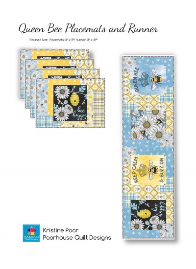Queen Bee Placemats & Table Runner by Poorhouse Quilt Designs