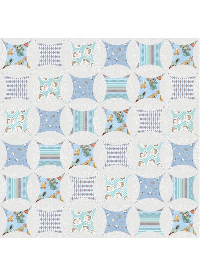 Kaleidoscope Quilt (Blue) feat. Retro Nursery by Project House 360 - free pattern available December 2026