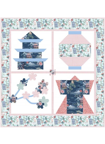 Snapshots of Japan Pink Quilt by Natalie Crabtree /53"x56"