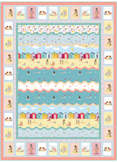 Seaside Vacation sunshine and sand castles quilt by marsha evans moore /58"x78"