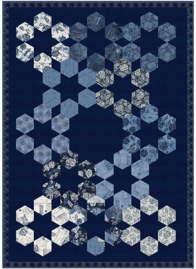 Honeycomb Blue Flowers Quilt by Ladeebug Designs feat. True Blue