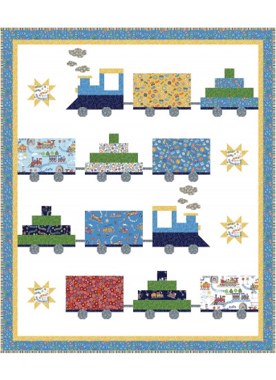 Choo choo coming whistle stop tour Quilt  by Natalie Crabtree /56"x66.5"